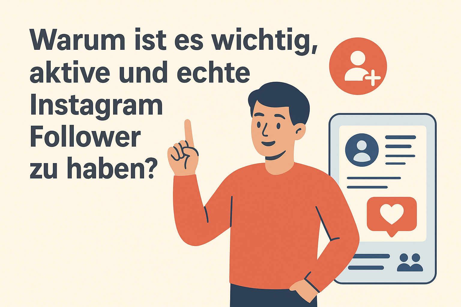 Mann zeigt auf Instagram-Profil mit Herzsymbol – aktive und echte Follower