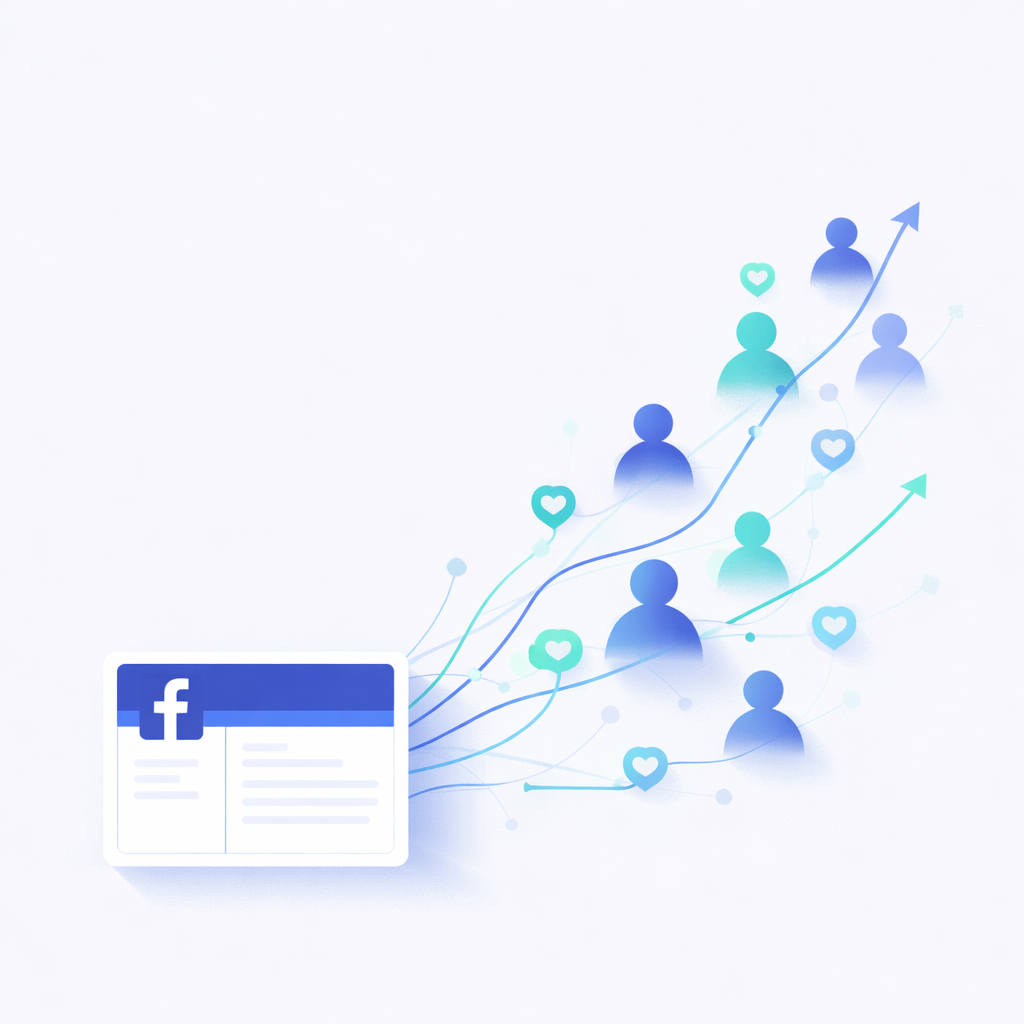 Wachstum einer Facebook Seite durch Interaktionen und Aktivität Abstrahierte Darstellung einer Facebook Seite mit wachsender Reichweite durch Interaktionen und Nutzeraktivität