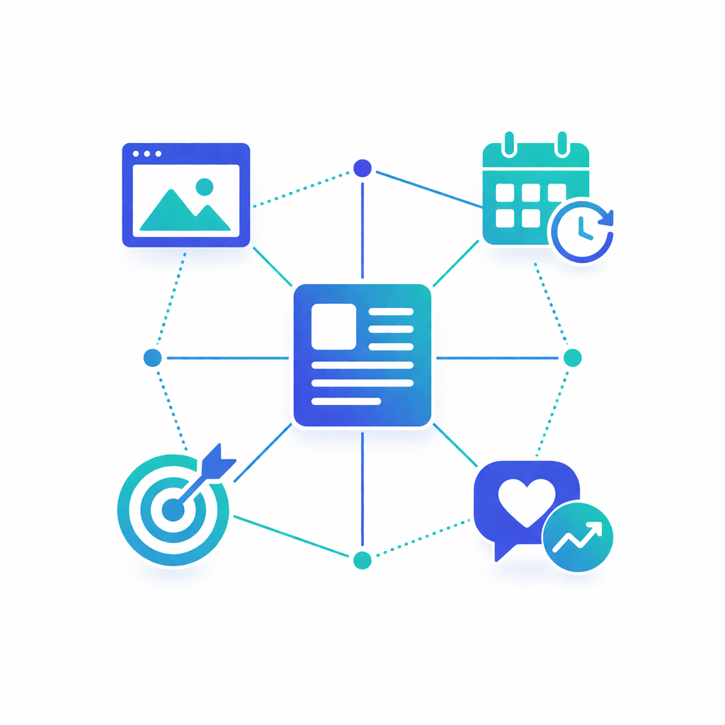 Faktoren für Facebook Reichweite Darstellung verschiedener Faktoren wie Content Aktivität Konsistenz und Interaktionsdynamik für Facebook Reichweite