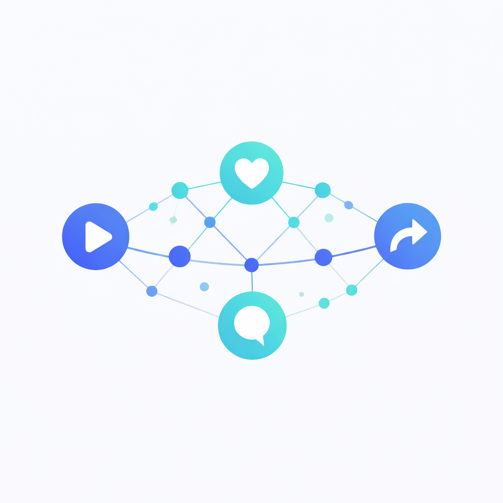 Zusammenspiel von Views Likes Kommentaren und Shares auf Instagram Illustration zum Zusammenspiel von Instagram Views Likes Kommentaren und Shares als gemeinsame Engagement Signale