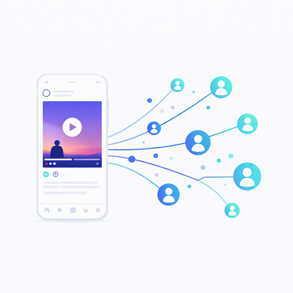 Einfluss von Instagram Views auf die Sichtbarkeit von Inhalten Illustration zur Verbreitung von Instagram Inhalten durch steigende Views und algorithmische Sichtbarkeit