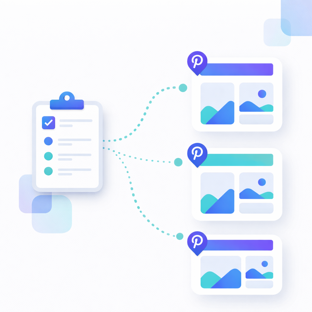 Pinterest Repins Unterstützung für Content Strategien Abstrakte Darstellung von Content Planung und Unterstützung durch Pinterest Repins in verschiedenen Themenbereichen