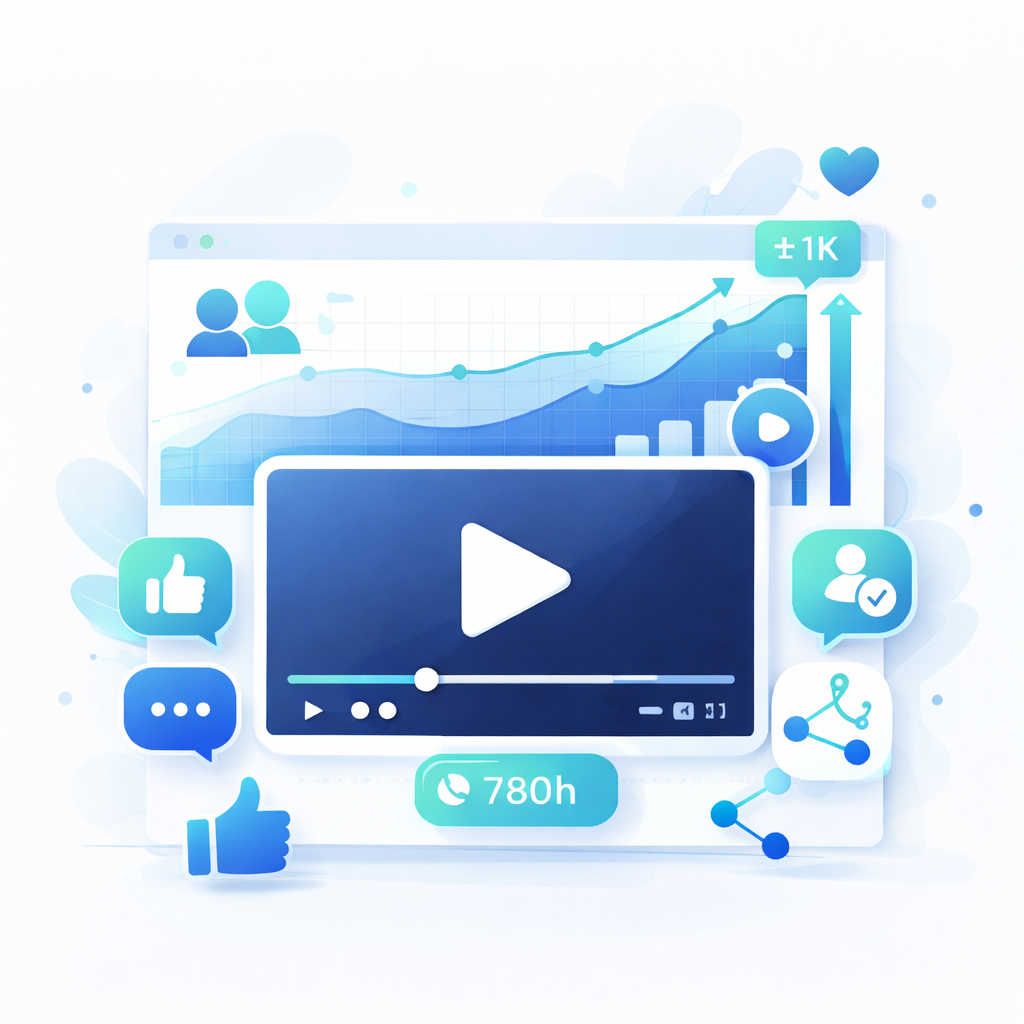 Wichtige Faktoren für das Wachstum eines YouTube Kanals Darstellung wichtiger Wachstumsfaktoren eines YouTube Kanals wie Watchtime, Views und Interaktionen