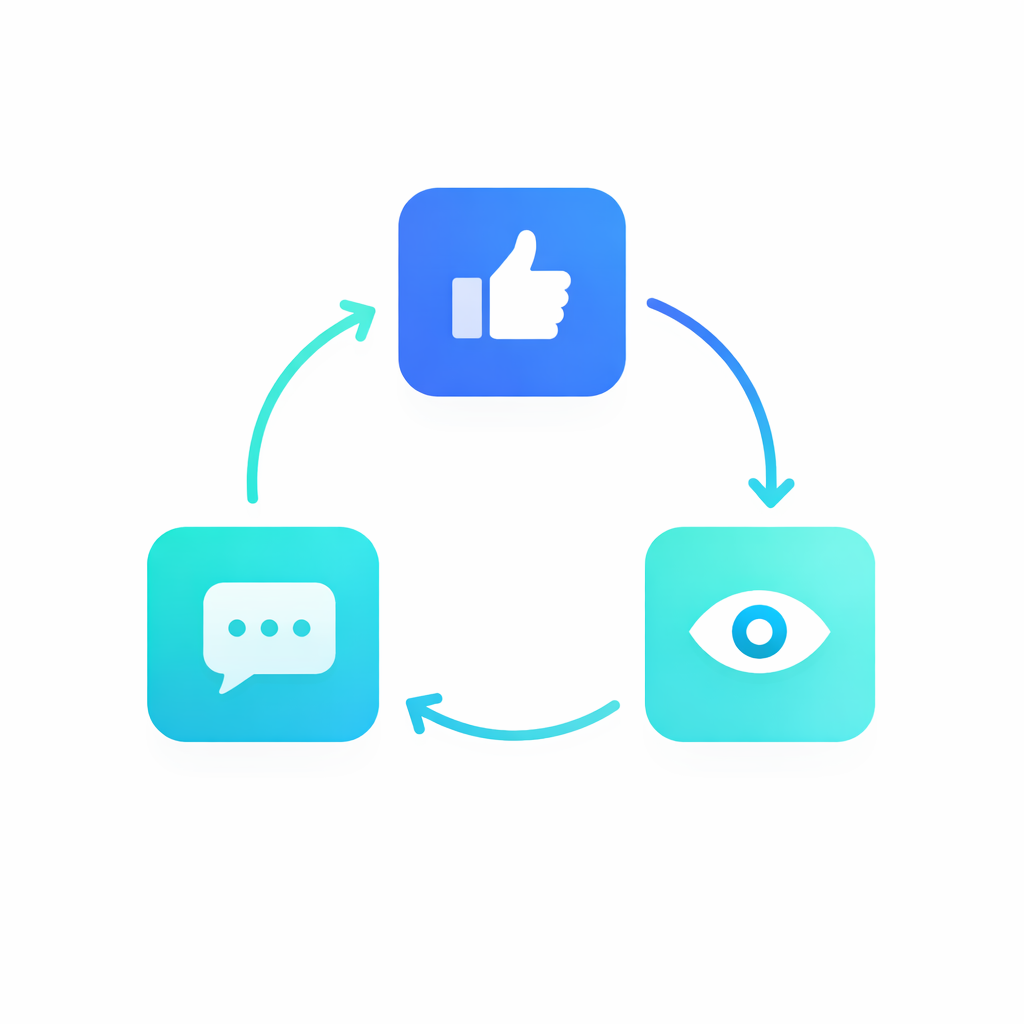 Zusammenspiel von YouTube Interaktionssignalen Illustration der Interaktionssignale eines YouTube Videos mit Kommentaren Likes und Aufrufen