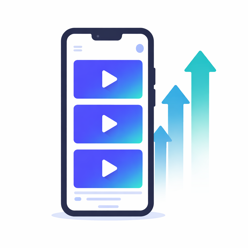 YouTube Shorts Feed mit wachsender Reichweite Darstellung des YouTube Shorts Feeds mit steigender Video Reichweite