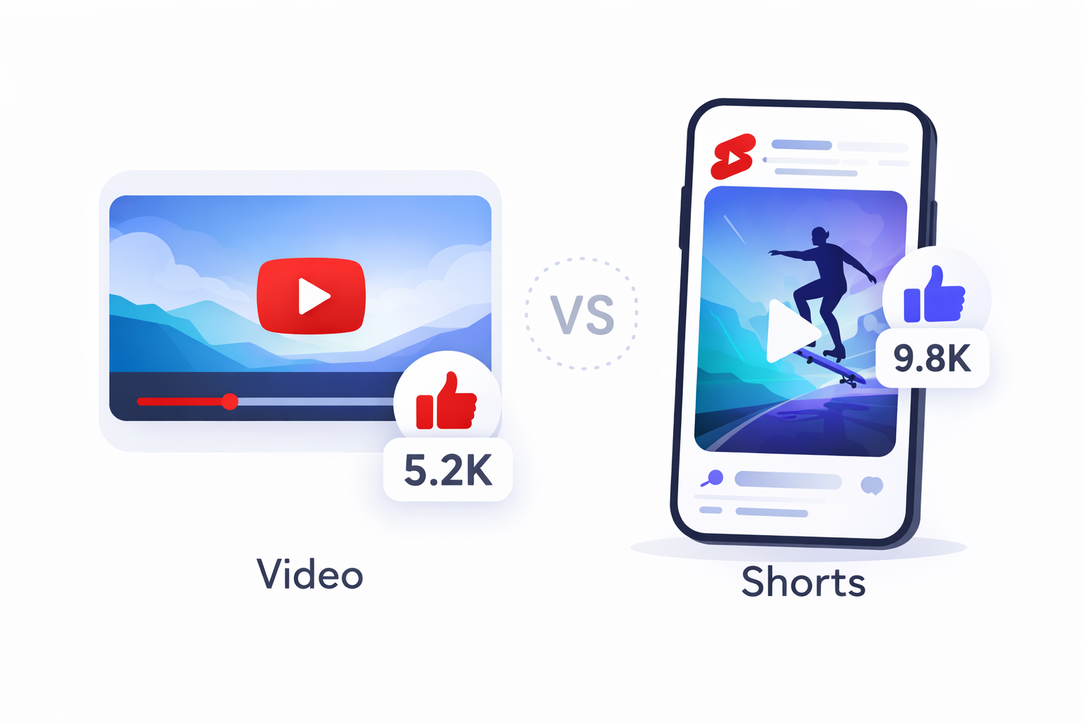 Vergleich zwischen YouTube Video Likes und Shorts Likes Vergleich von Likes bei YouTube Videos und Shorts