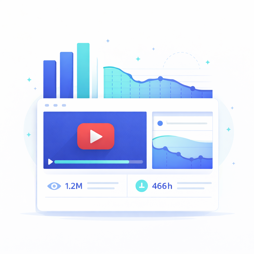 YouTube Analytics Übersicht Darstellung von YouTube Analytics mit Videoaufrufen und Wiedergabezeit