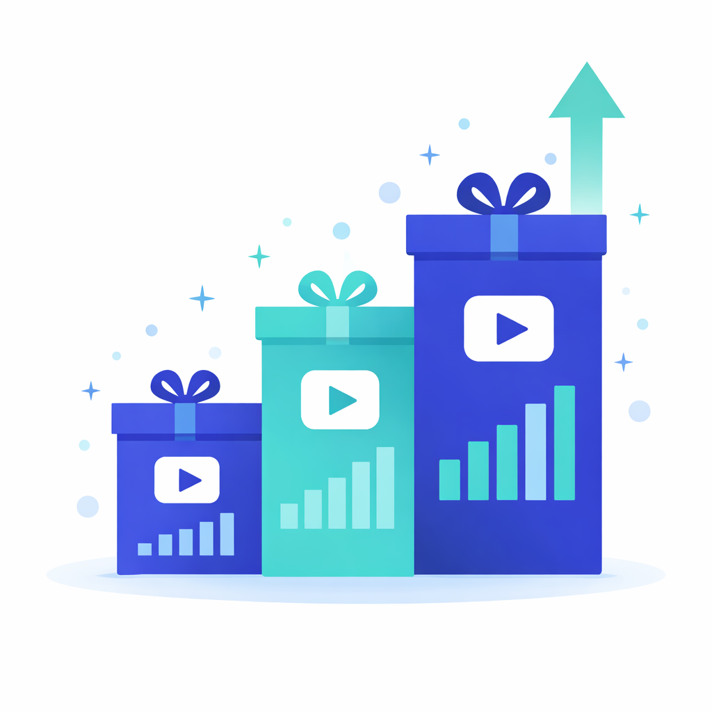 Illustration verschiedener YouTube View Pakete und steigender Videoaufrufe