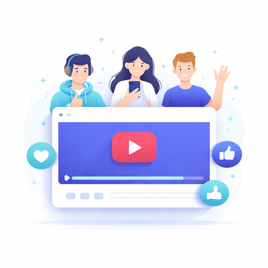 Zuschauer Engagement bei YouTube Videos Illustration von Zuschauern, die aktiv ein YouTube Video ansehen