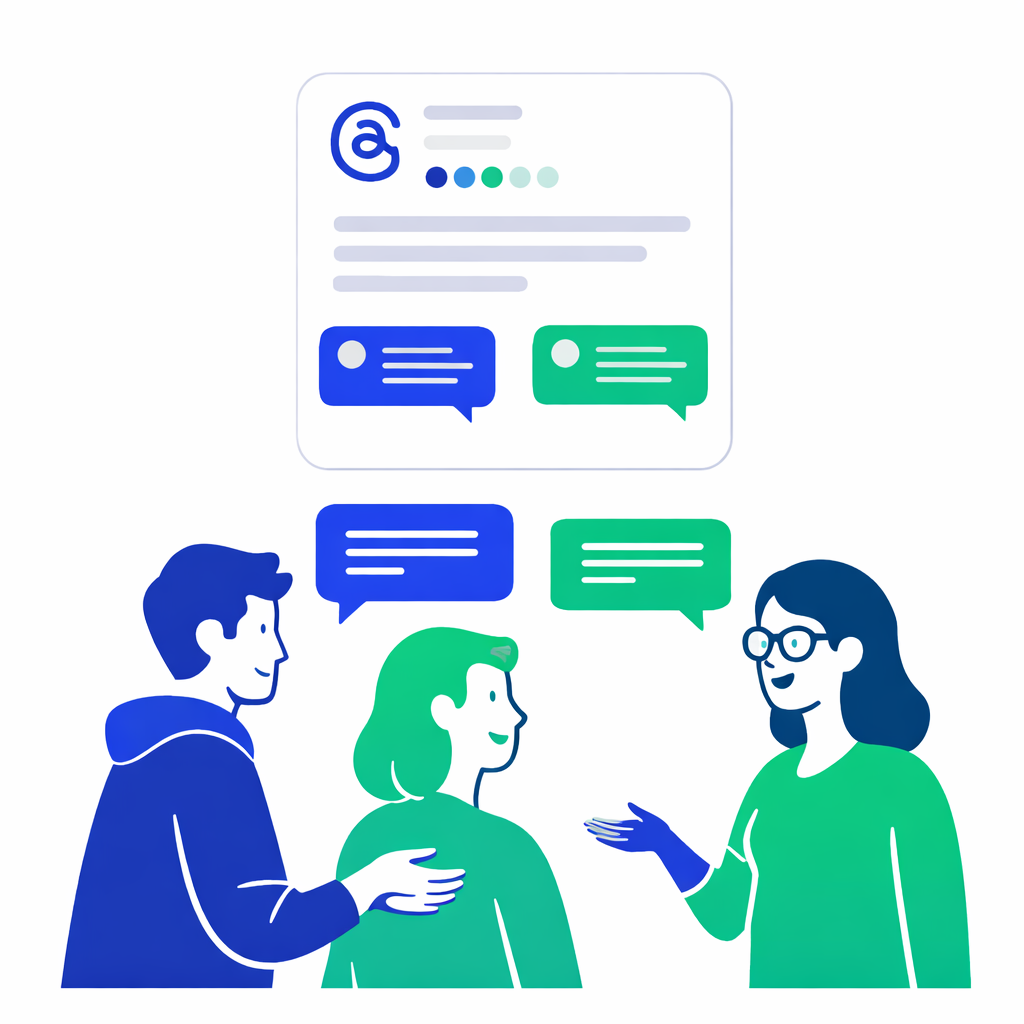 Illustration von deutschsprachigen Kommentaren und Zielgruppeninteraktion auf Threads